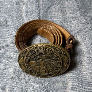 Vintage Tony Lama Solid Brass Nebraska State Seal Belt & Buckle